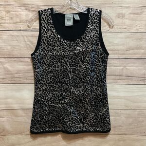 Leopard print black and silver sequin tank top